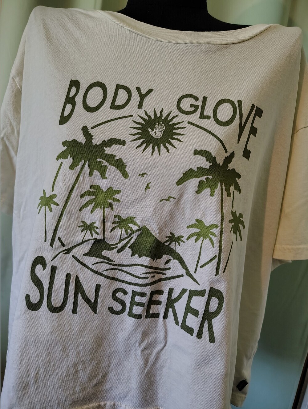 Body Glove 'Sun Seeker' Boxy White Green Tee T-Shirt Women XXLarge